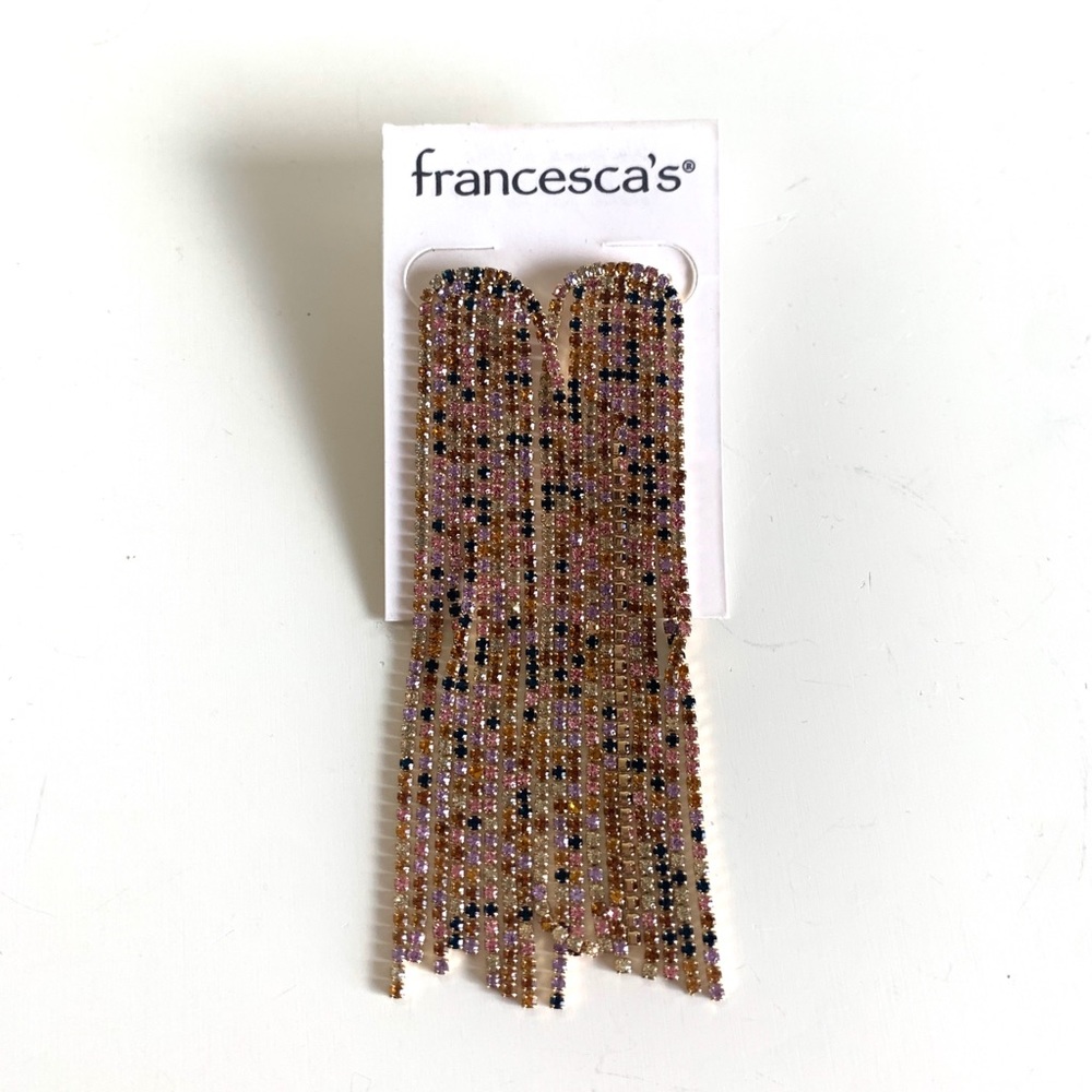 Sparkly blush pink orange navy blue long earrings Jeweled Dangling Multicolored